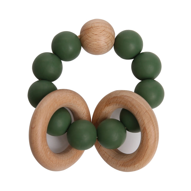 Wood & Silicone Teething Ring - Green - HoneyBug 