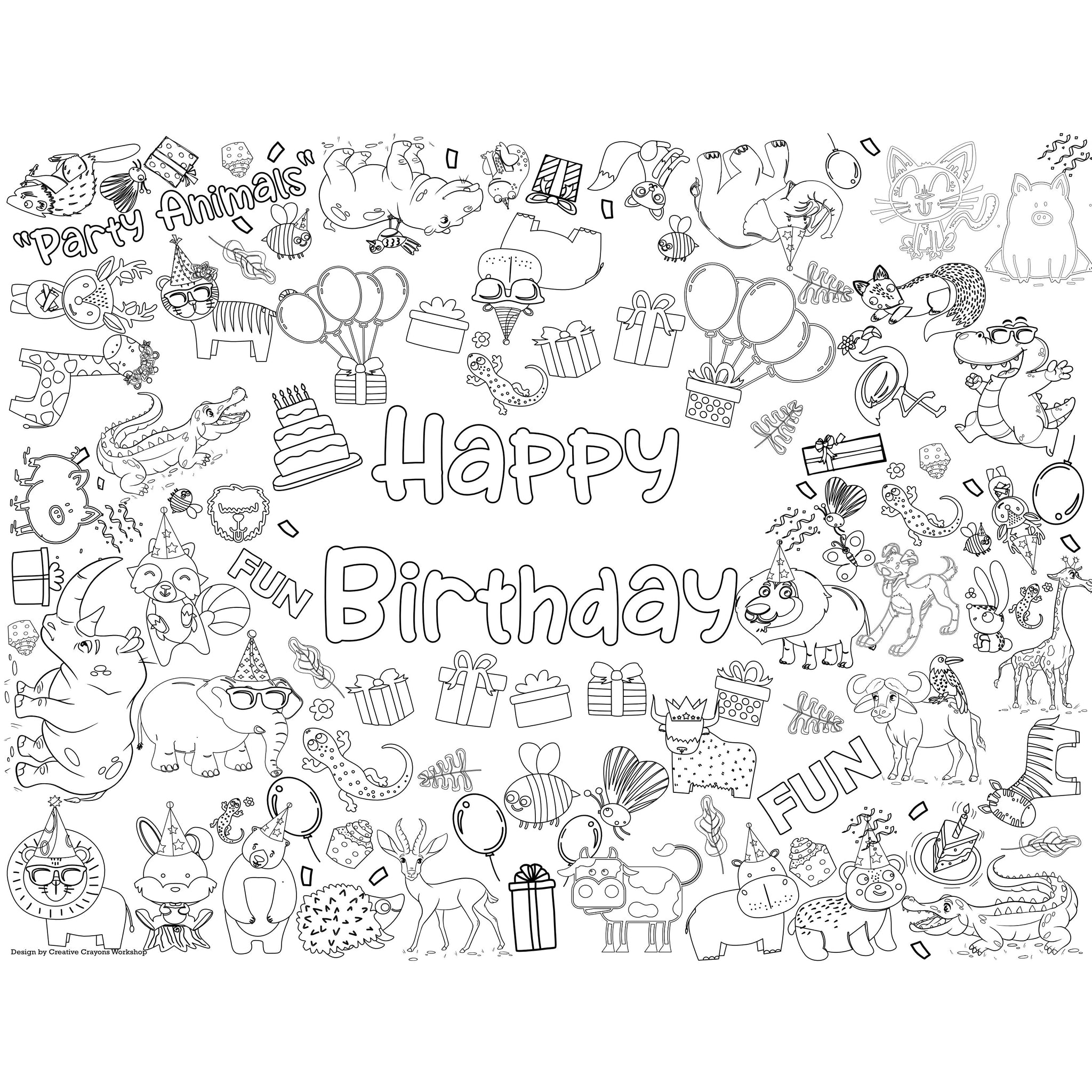 Party Animal Coloring Page by Creative Crayons Workshop - HoneyBug 