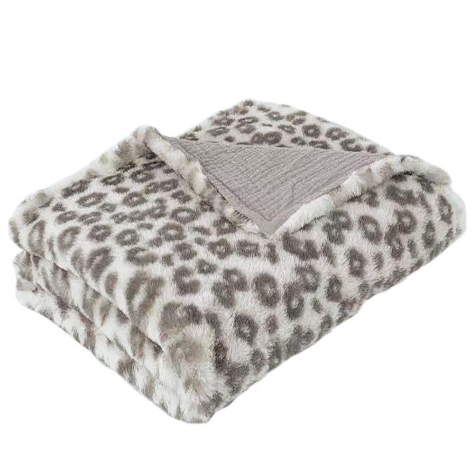 Gray Leopard Faux Fur Baby Blanket - HoneyBug 