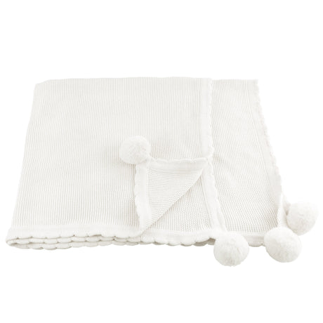 Pom Pom Blanket  - White - HoneyBug 