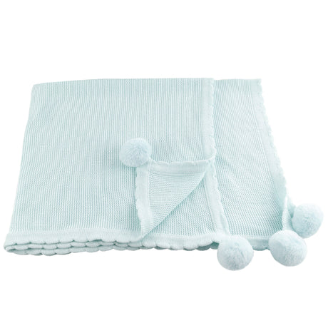 Pom Pom Blanket -  Pale Blue - HoneyBug 