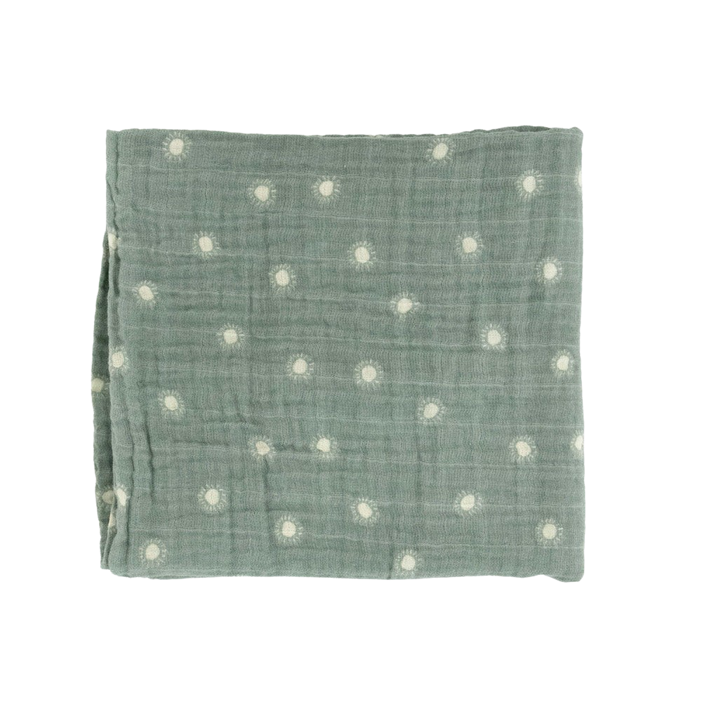 Cotton Muslin Swaddle Blanket - Sage Suns - HoneyBug 