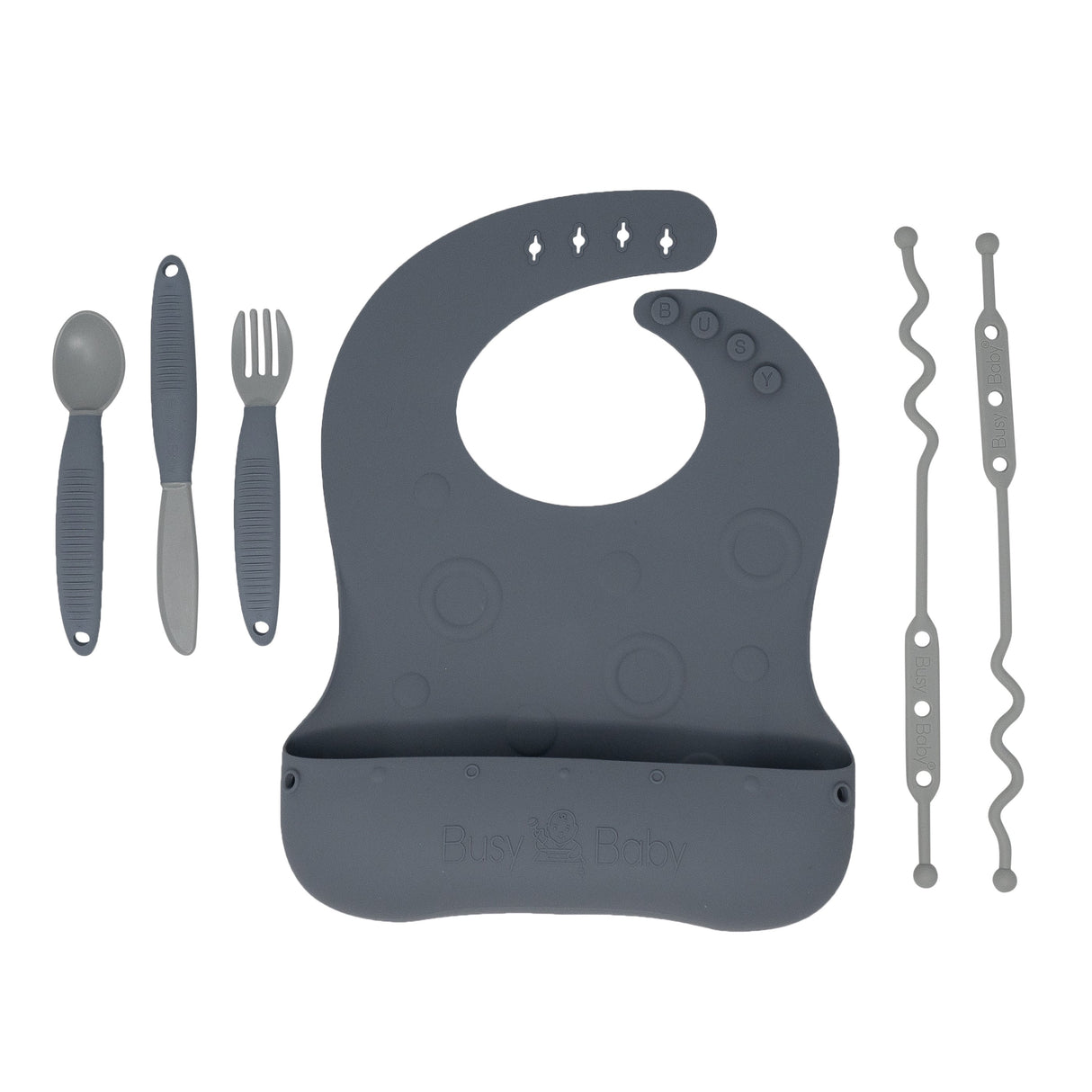 Busy Baby Bungee Bib & Utensil Set - HoneyBug 