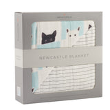 Peek-A-Boo Cats and Pencil Stripe Bamboo Muslin Newcastle Blanket - HoneyBug 