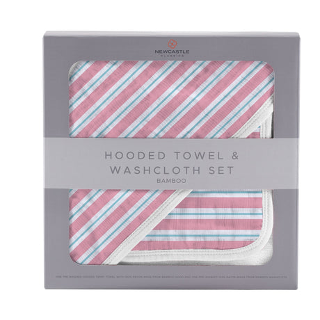 Candy Stripe Bamboo Hooded Towel and Washcloth Set - HoneyBug 