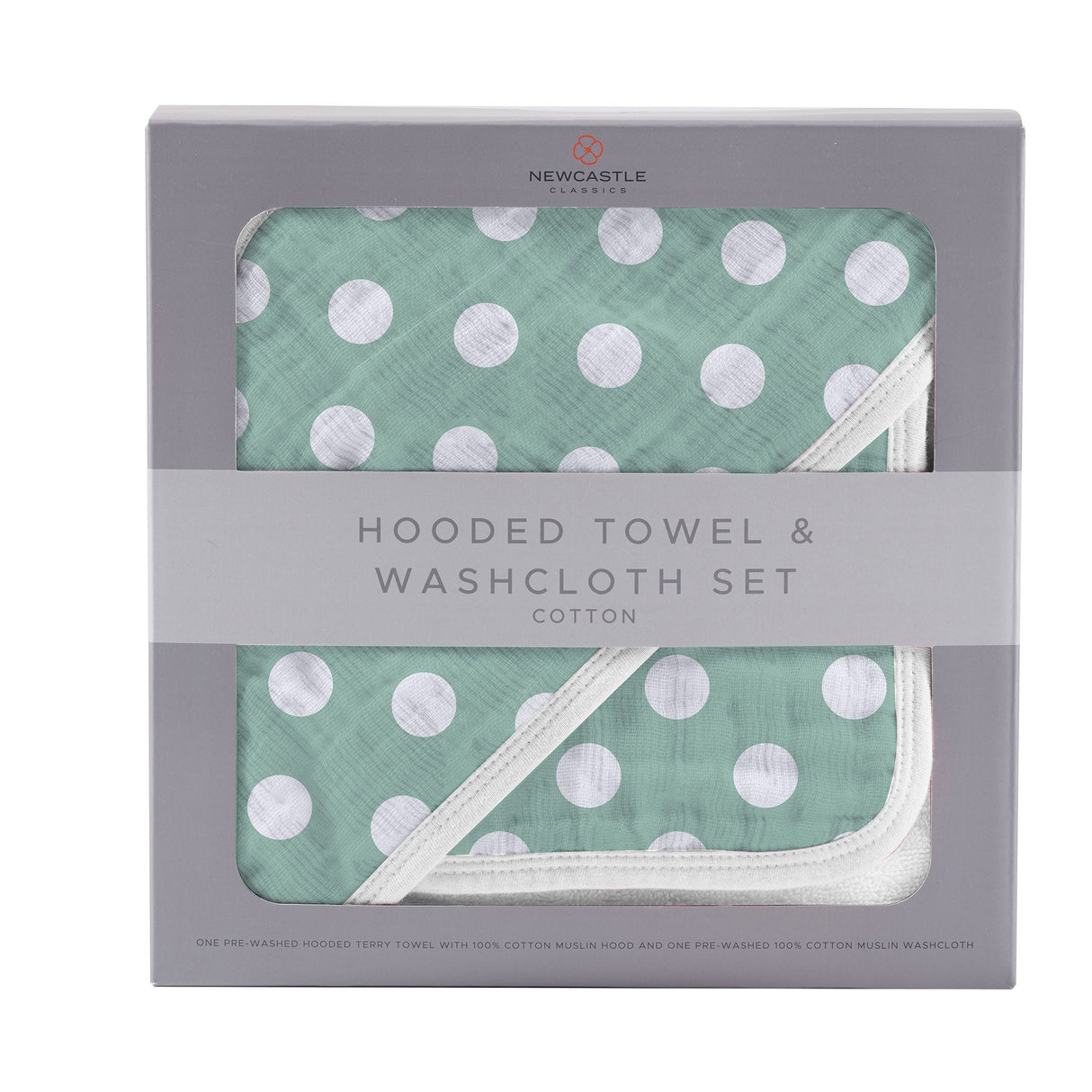 Jade Polka Dot Cotton Hooded Towel and Washcloth Set - HoneyBug 