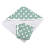 Jade Polka Dot Cotton Hooded Towel and Washcloth Set - HoneyBug 
