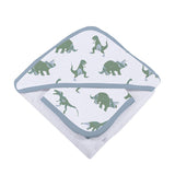Granite Green Dinosaurs Cotton Hooded Towel and Washcloth Set - HoneyBug 