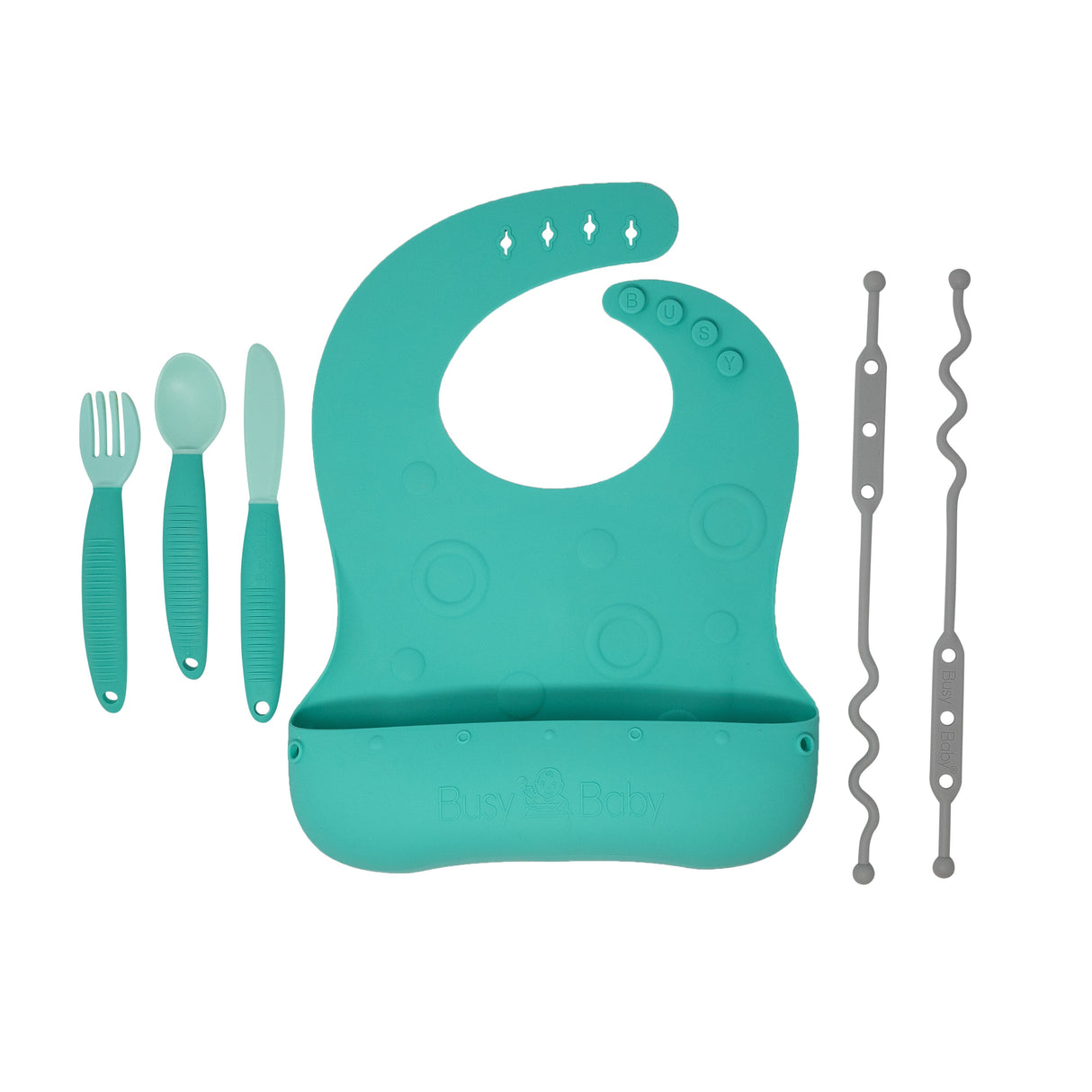 Busy Baby Bungee Bib & Utensil Set - HoneyBug 