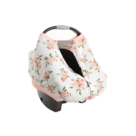 Cotton Muslin Car Seat Canopy - Watercolor Roses - HoneyBug 