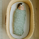 Cotton Muslin Swaddle Blanket - Sage Suns - HoneyBug 