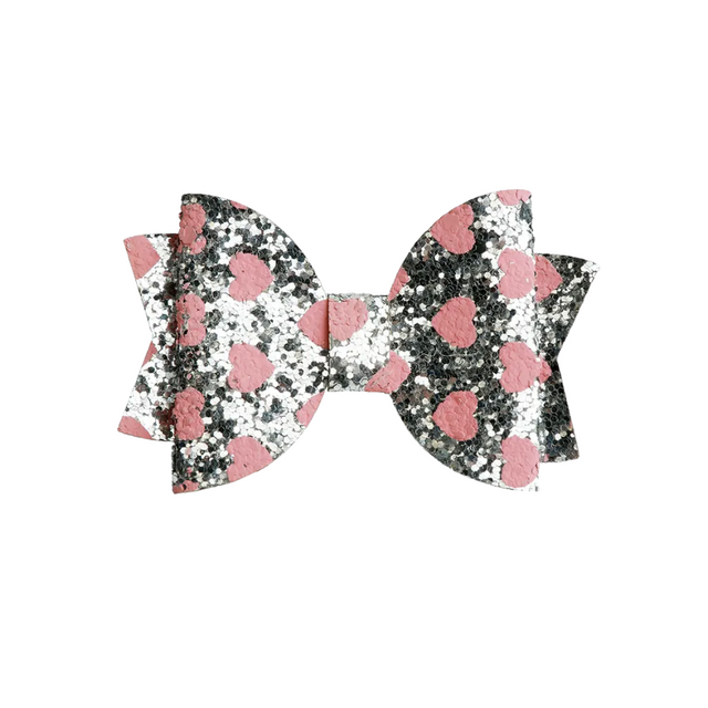 Glitter Heart Bow - Silver - HoneyBug 