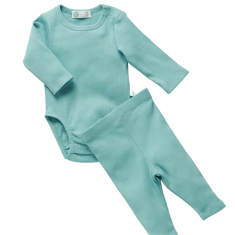 Rib Bodysuit + Legging - Ocean - HoneyBug 