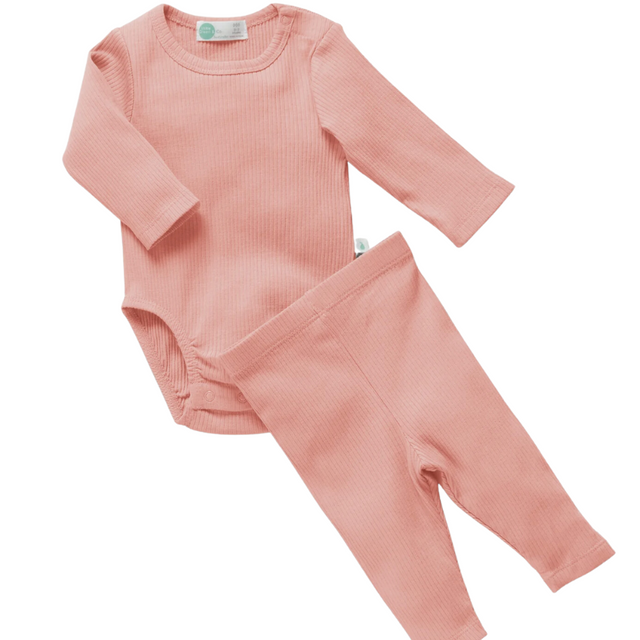 Rib Bodysuit + Legging - Peach - HoneyBug 