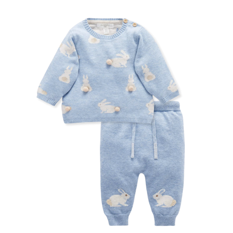 Bunny Friends Jumper & Knit Leggings  - Blue - HoneyBug 