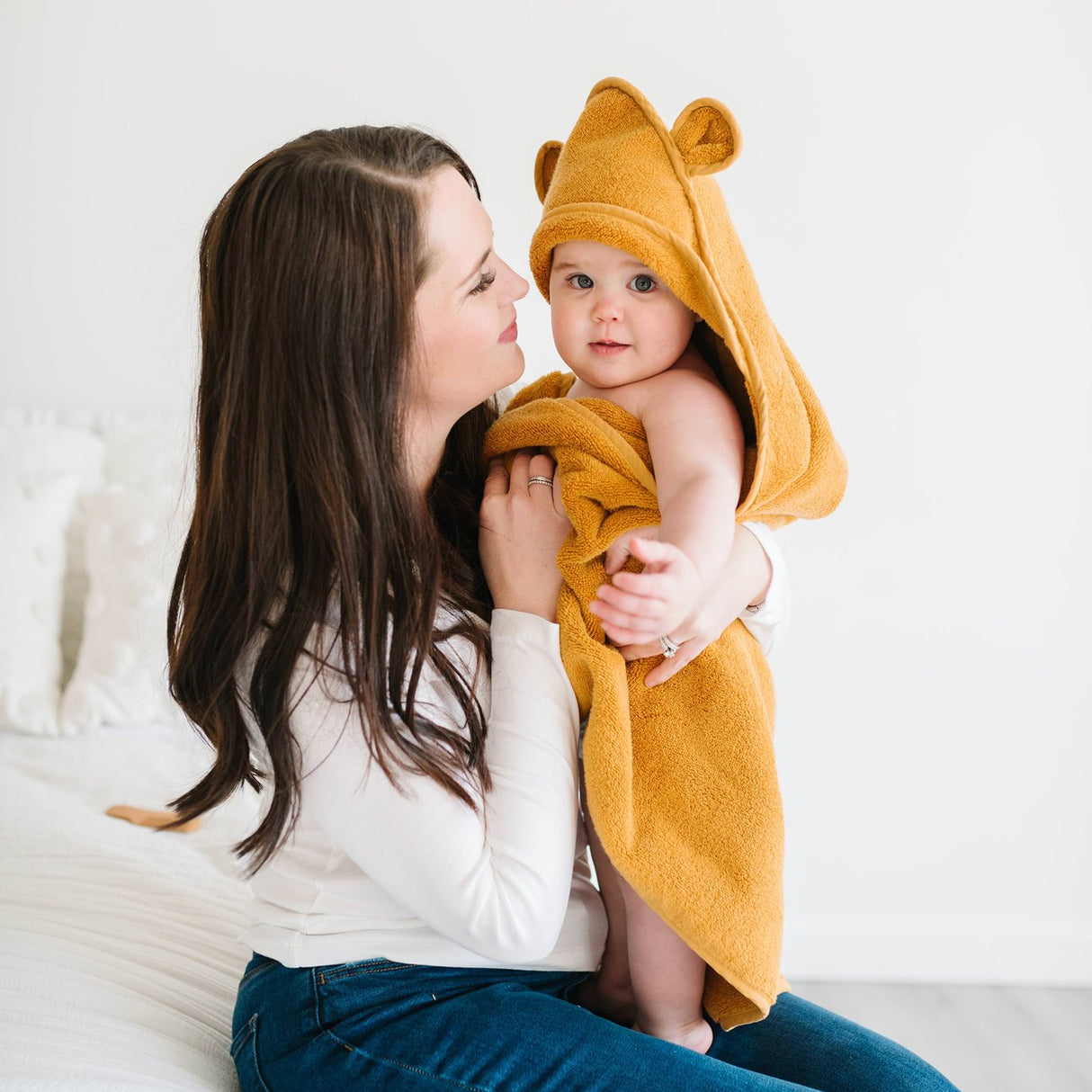 Organic Cotton Hooded Towel - Mustard - HoneyBug 