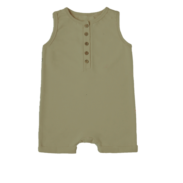 Green Tea Shorty Baby Henley Romper - HoneyBug 