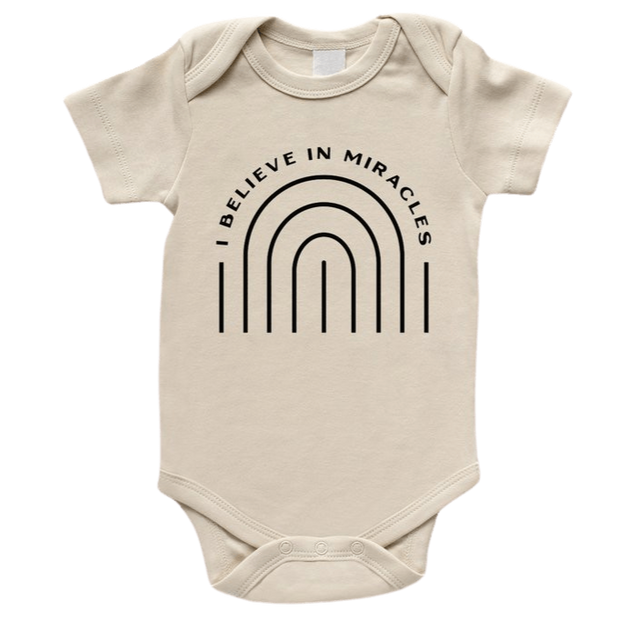 I Believe in Miracles - Cream Short Sleeve Bodysuit - HoneyBug 