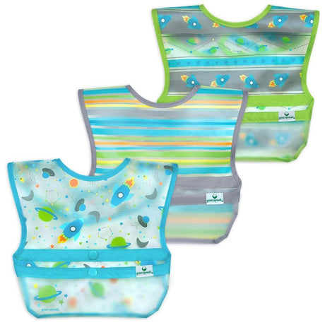 Snap & Go Silicone Food Catcher Bib - (3-in-1 set)  Aqua Space - HoneyBug 