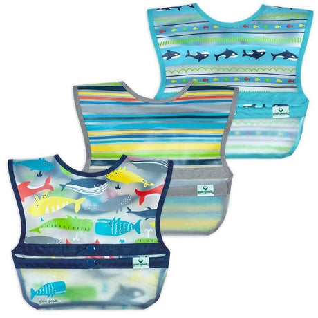 Snap & Go Wipe Off Bibs - 3 Pack - Blue Whales - HoneyBug 