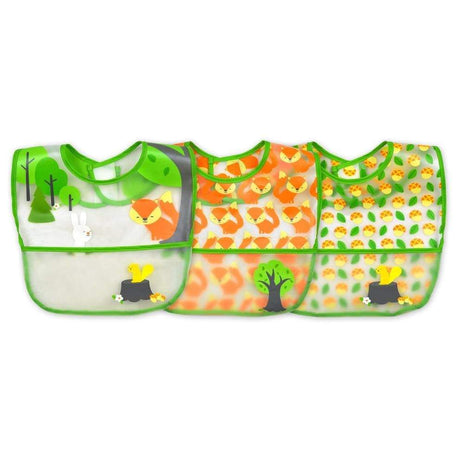 Wipe Off Bibs - 3 pack  Green Fox Set - HoneyBug 