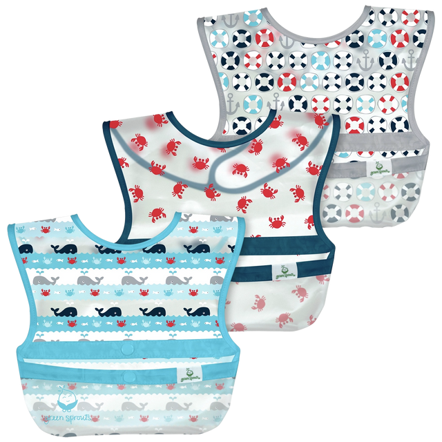 Snap & Go Wipe Off Bibs - 3 Pack - Whale Stripes - HoneyBug 