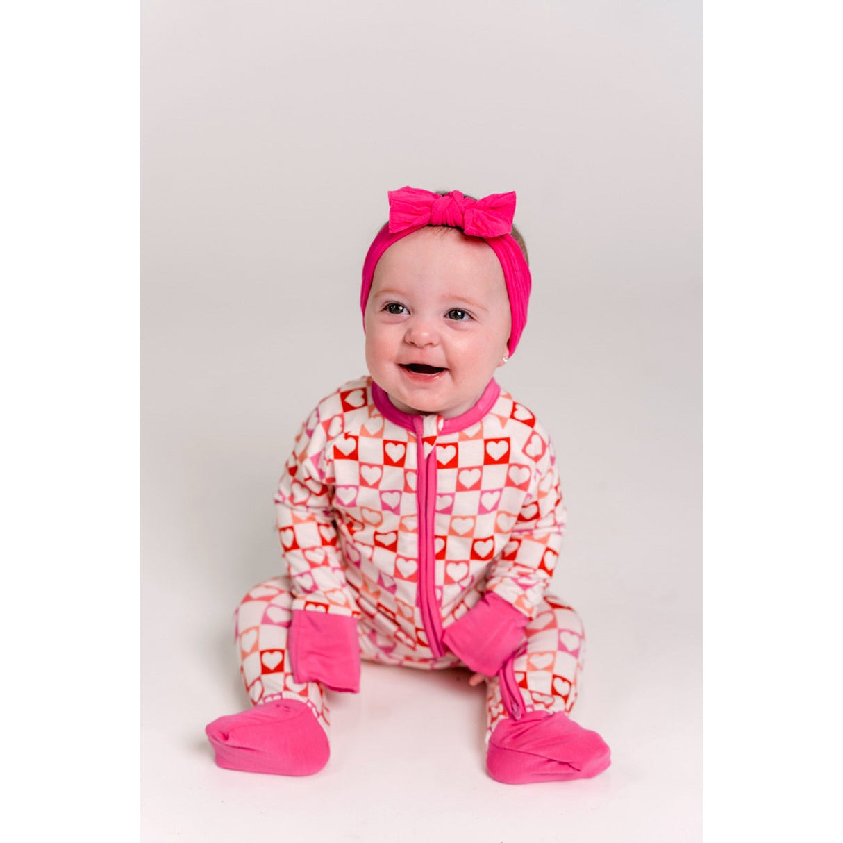 Heart Checkered Zipper Romper - HoneyBug 