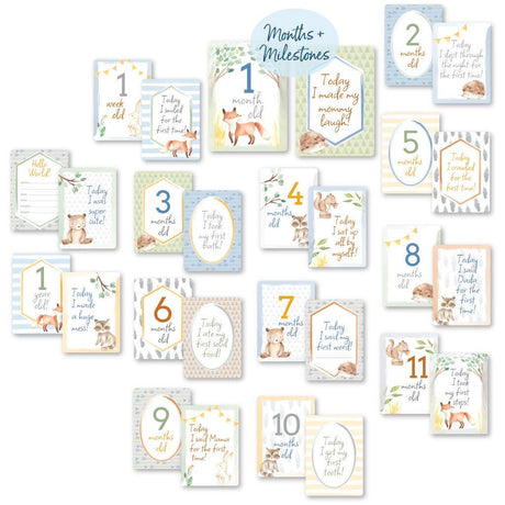 Itzy Moments™ Double-Sided Milestone Cards - Woodland - HoneyBug 