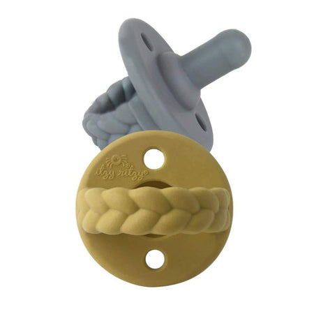 Mustard &  Silicone Pacifier Set (2 Pack) - Braid Gray - HoneyBug 