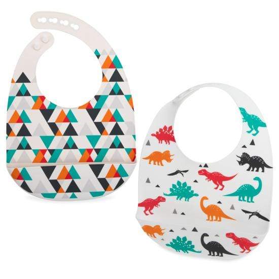 2-Pack Silicone Bibs with Scoop - Dinos - HoneyBug 