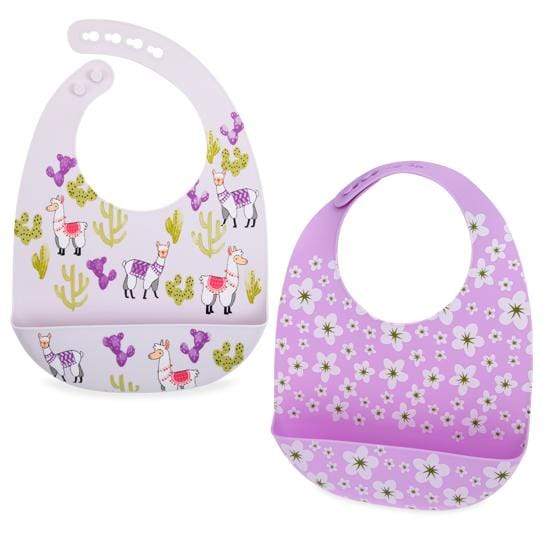 2-Pack Silicone Bibs with Scoop - Llamas - HoneyBug 