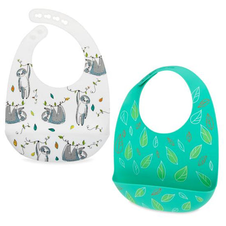 2-Pack Silicone Bibs with Scoop - Sloths & Leaves - HoneyBug 