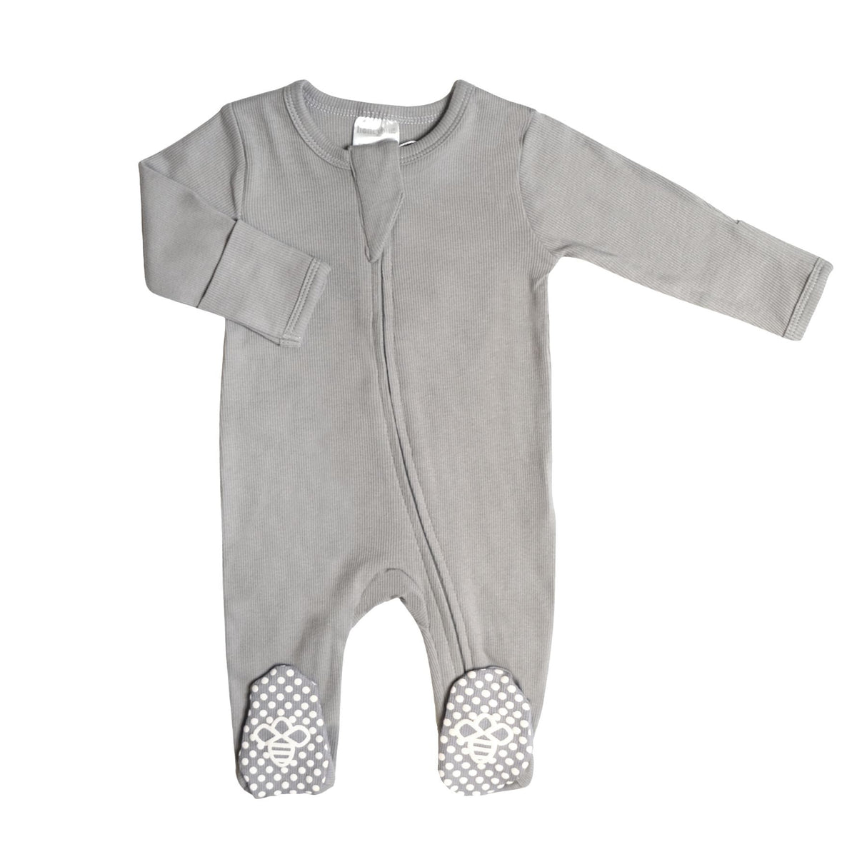 Organic Cotton Ribbed Footie - Stone - HoneyBug 