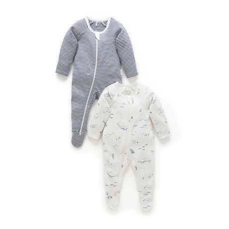 2-Pack Zip Growsuit - Vanilla Nautical - HoneyBug 