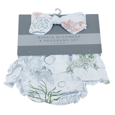 Turtles Ruffle Bamboo Bloomer Headband Set - HoneyBug 