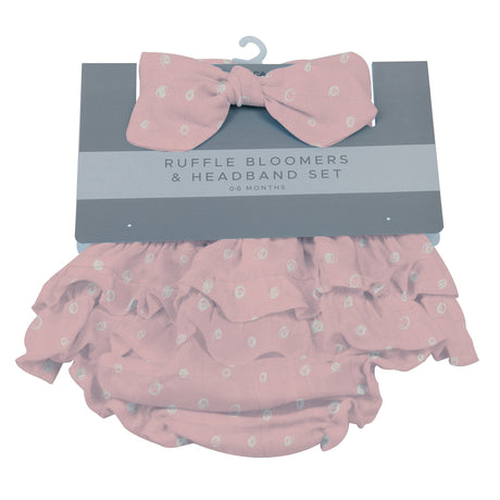 Pink Pearl Polka Dot Ruffle Bloomers and Headband Set - HoneyBug 