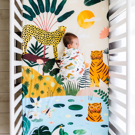 Crib Sheet and Swaddle Bundle - In The Jungle - HoneyBug 