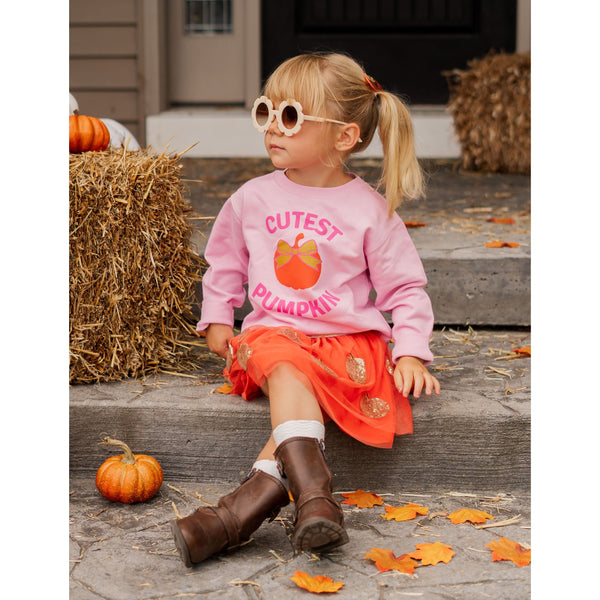 Cutest Pumpkin Sweatshirt - Autumn Kids Sweatshirt - Pink - HoneyBug 