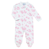 Pink Toile Zipper Footie - HoneyBug 