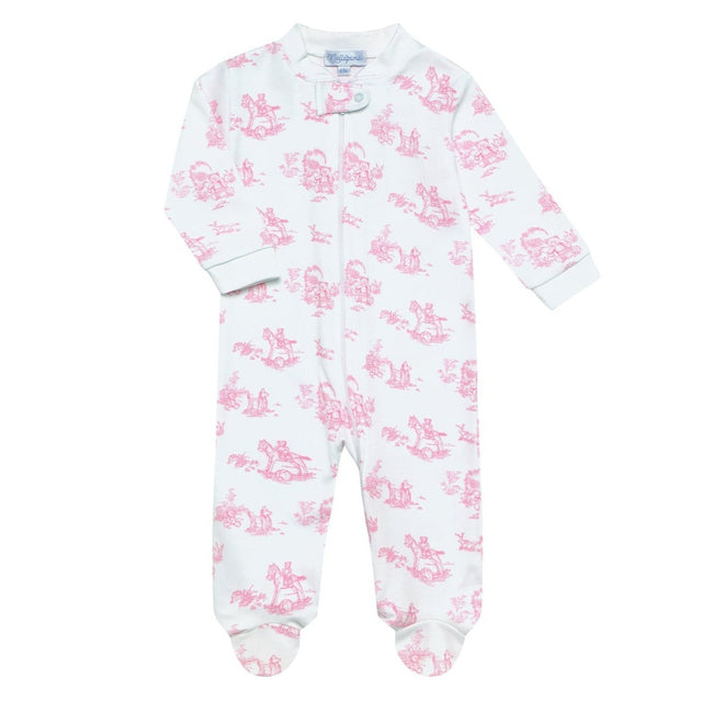 Pink Toile Zipper Footie - HoneyBug 